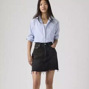 LEVI'S Deconstructed Mini Jean Skirt Black Denim 28 NWT